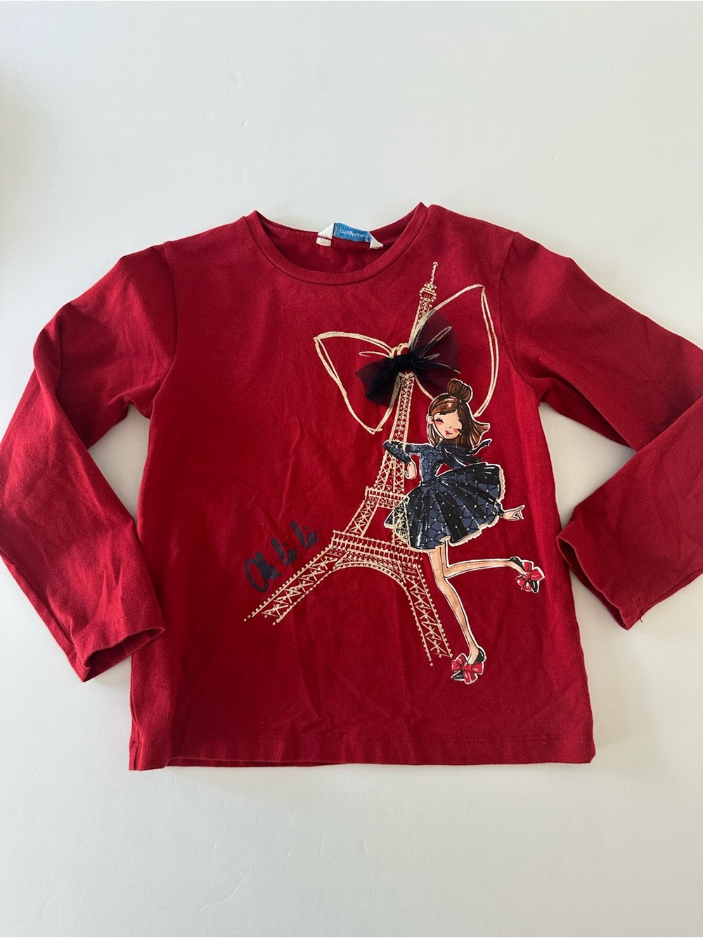 Mayoral Mini Girl Paris Bow Long Sleeve Top Red Size 5 Girls